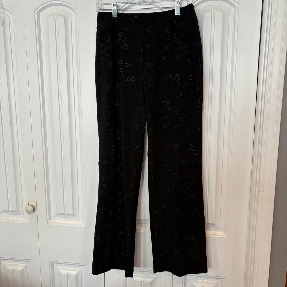 Versailles New York Black Embroidered Floral Dress Pants Size 8